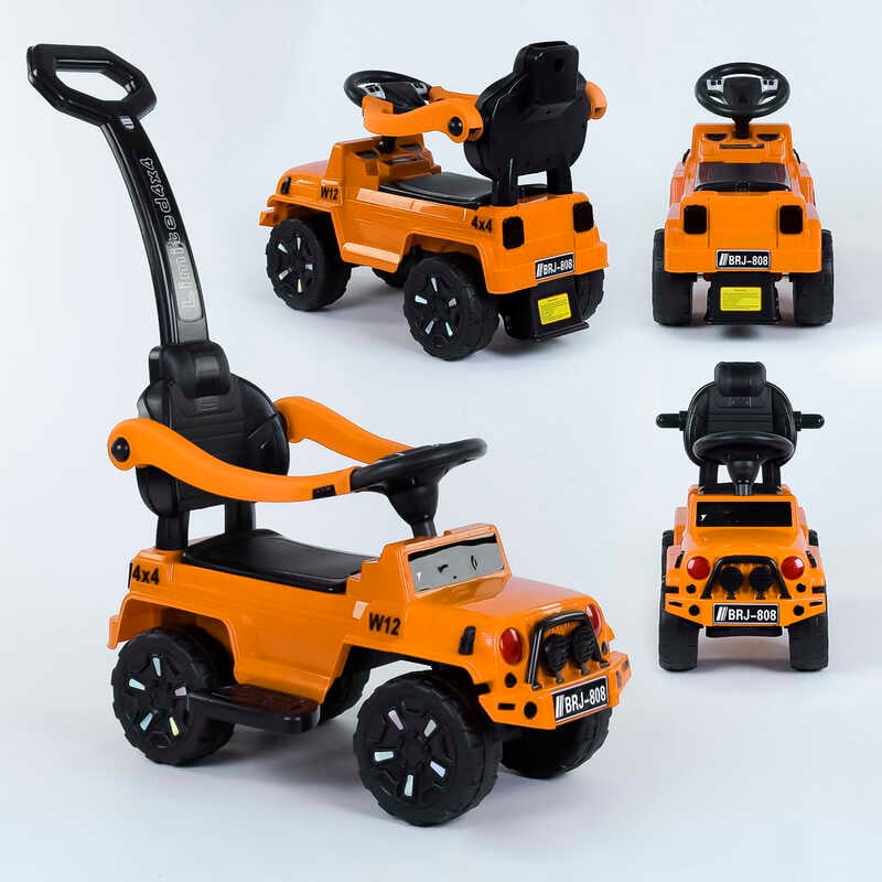 Picture of Машина-Толокар з ручкою 808 W-3377 JOY (4) колір ПОМАРАНЧЕВИЙ, МУЗИЧНИЙ, СВІТЛОВІ ЕФЕКТИ, знімний захисний бампер, багажник, В ПАКЕТІ